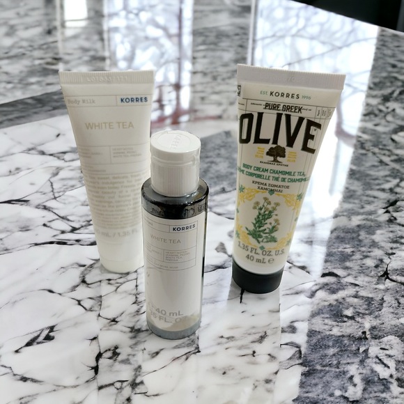 Korres Travel Size White Tea Body Milk & Shower Gel & Greek Olive Body Cream - Picture 1 of 10